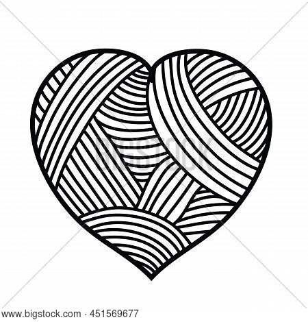 Heart Like A Ball Of Thread, Heart Braided With Ribbons, Doodle Style, Hand Drawn Illustration
