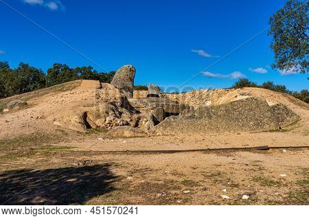 Dolmen Of Lacara, Funeral Chamber. Ancient Megalithic Building Near La Nava De Santiago, Extremadura