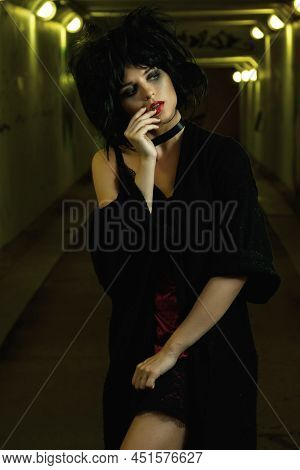 Strange And Freaky Woman In The Dark Tunnel