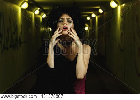 Strange And Freaky Woman In The Dark Tunnel