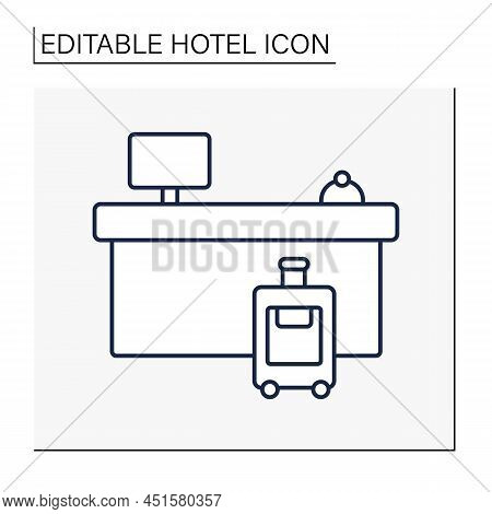 Lobby Line Icon. Hall Or Corridor Used As Passageway Or Waiting Room. Registration Desk For Tourists