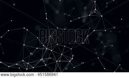 Network Block Chain Concept. A Large Amount Of Data. Background From Lines, Dots And Particles. Blac