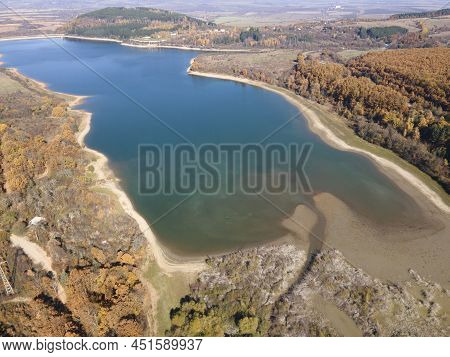 Aerial Autumn View Of Izvor Reservoir, Bulgaria