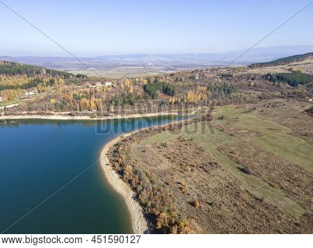 Aerial Autumn View Of Izvor Reservoir, Bulgaria