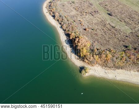 Aerial Autumn View Of Izvor Reservoir, Bulgaria