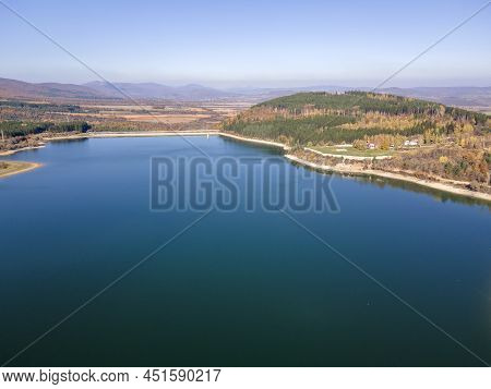 Aerial Autumn View Of Izvor Reservoir, Bulgaria