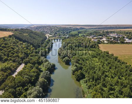 Aerial Summer View Of Yantra River, Passing Near The Town Of Byala, Ruse Region, Bulgaria