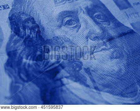Fragments Of Russian And American Paper Money Close-up. Ruble And Dollar. A Banknote Of 5000 Rubles 