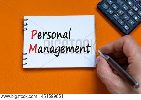 Pm Personal Management Symbol. Concept Words Pm Personal Management On White Note. Businessman Hand,