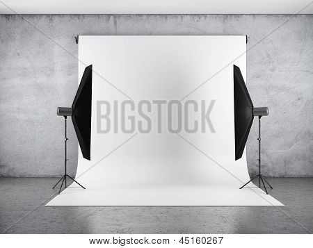 Blank backdrop and two softboxes