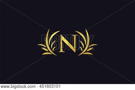 Golden Laurel Wreath Leaf Logo Design Vector With The Letters And Alphabets And Bamboo Leaf