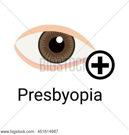Ophthalmic Eye Care Test Composition With Isolated Image Of Human Eye With Plus Sign And Text Presby