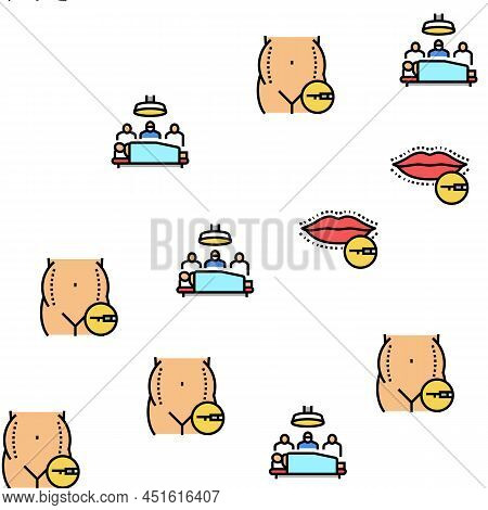 Surgery Medicine Clinic Operation Vector Seamless Pattern Thin Line Illustration
