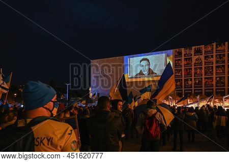 Tel Aviv. Israel - March 20, 2022: Rally In Support Of Ukraine In Tel Aviv On Habima Square. Broadca