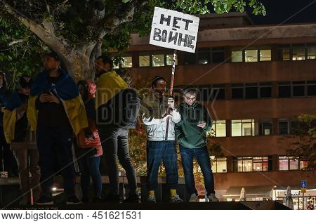 Tel Aviv. Israel - March 20, 2022: Rally In Support Of Ukraine In Tel Aviv On Habima Square. Broadca