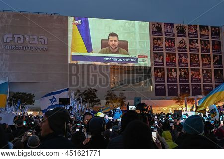 Tel Aviv. Israel - March 20, 2022: Rally In Support Of Ukraine In Tel Aviv On Habima Square. Broadca