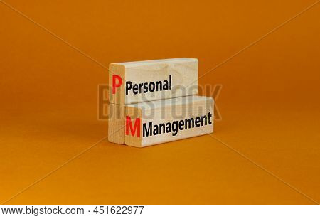 Pm Personal Management Symbol. Concept Words Pm Personal Management On Wooden Blocks On A Beautiful 