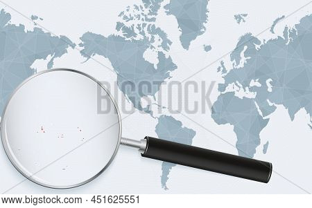 Enlarged Map Of Kiribati On America Centered World Map. Magnified Map And Flag Of Kiribati. Vector T
