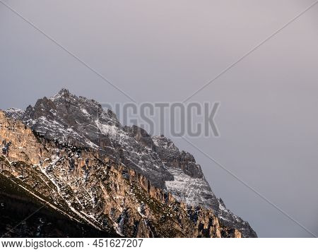 Punta Sorapiss Mountain Peak In The Dolomites Near Cortina D'ampezzo, Italy In Winter With Negative 