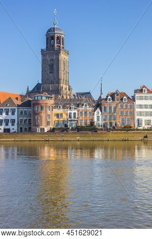 Tower Of The Historic Lebuinus Church At The Quayside In Deventer, Netherlands