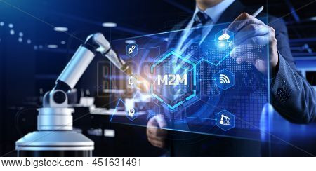 M2m Machine-to-machine. Business Industrial Technology Concept. Cobot 3d Render
