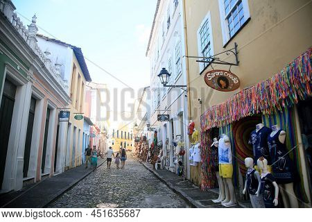 Salvador, Bahia, Brazil - March 25, 2022: Old Houses In Pelourinho, Historic Center Of The City Of S