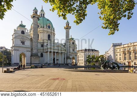 Vienna, Austria - October 2021: Karlskirche Church On Karlsplatz Square