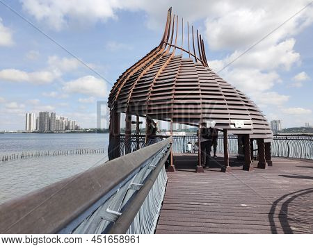 Singapore- 23 Jan, 2022: Observation Point Called Eagle Point And Sea View Sungei Buloh Wetland Rese