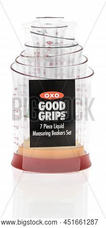 Winneconne, Wi -20 March 2021: A Package Of Oxo Good Grips Measuring Beaker Set On An Isolated Backg