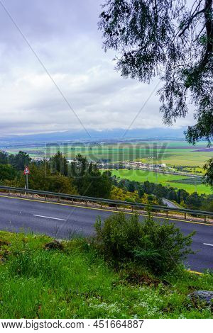 View Of Road 899 And The Landscape Of The Hula Valley, On A Foggy Winter Day. Northern Israel