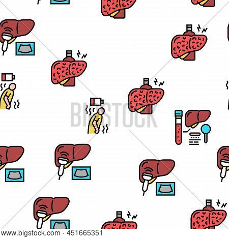 Hepatitis Liver Health Problem Vector Seamless Pattern Thin Line Illustration
