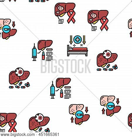 Hepatitis Liver Health Problem Vector Seamless Pattern Thin Line Illustration