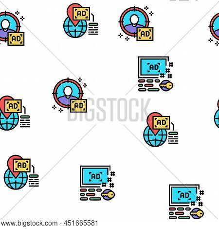 Programmatic Advertising Service Vector Seamless Pattern Thin Line Illustration