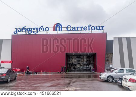 Kutaisi, Georgia - March 18, 2022: Carrefour Supermarket Store In Kutaisi. Carrefour Eighth-largest 