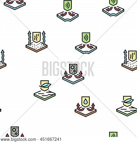 Fabrics Properties Collection Icons Set Vector. Elastic And Stretched, Warm And Cool, Antibacterial 