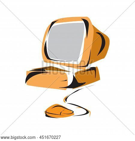 Old Computer Unit With A Monitor On A White Background In Eps 10