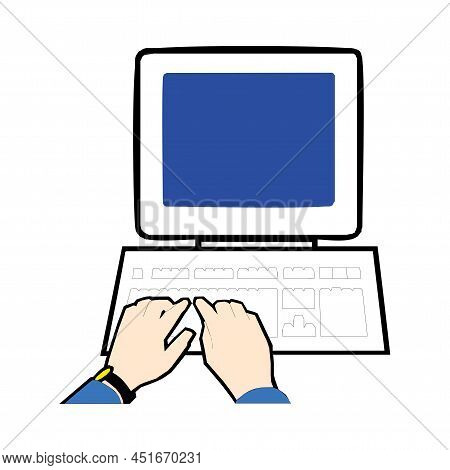 Old Computer Unit With A Monitor On A White Background In Eps 10