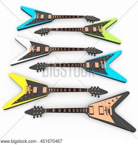 Set Of Electric Acoustic Guitar Isolated On White Background.