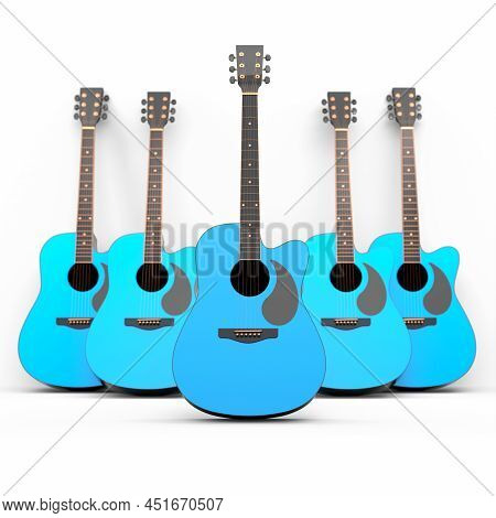 Set Of Electric Acoustic Guitar Isolated On White Background.