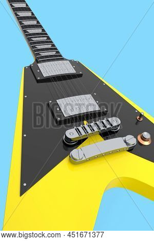 Close-up Electric Acoustic Guitar Isolated On Blue Background.