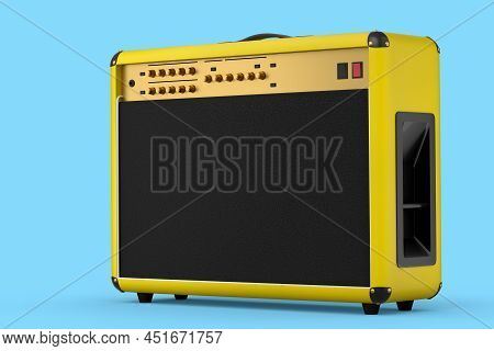 Classical Electric And Acoustic Guitar Amplifier Isolated On Blue Background.