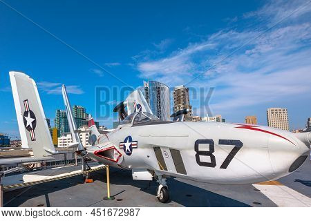 San Diego, California, United States - July 2018: Grumman F9f - 8p Cougar, American Fighter Aircraft