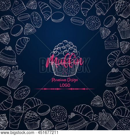 Sweet Food Desserts Doodle Set. Collection Of Pasticceria Food Hand Drawn. Vector Illustration