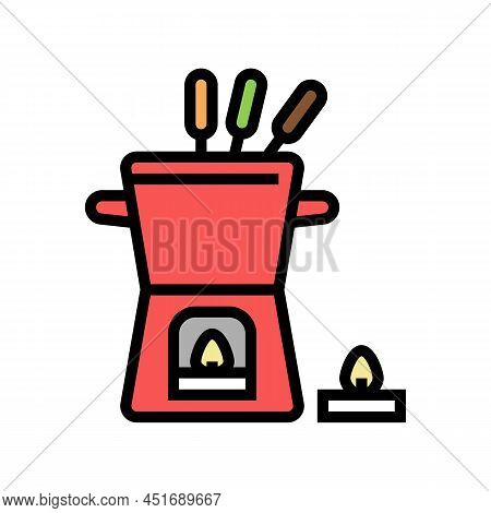 Candlelight Fondue Pot Color Icon Vector. Candlelight Fondue Pot Sign. Isolated Symbol Illustration