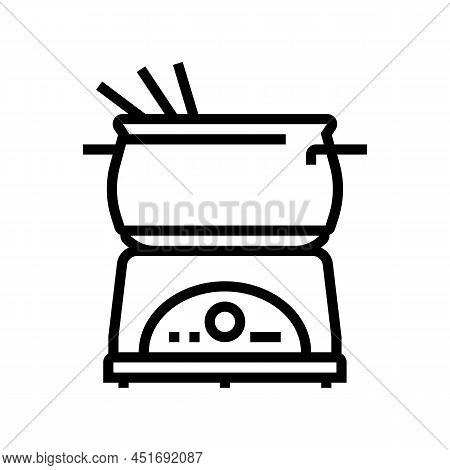 Steel Fondue Pot Line Icon Vector. Steel Fondue Pot Sign. Isolated Contour Symbol Black Illustration