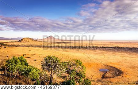 Aerial View On Savannah Plains In Tsavo Park, Kenya