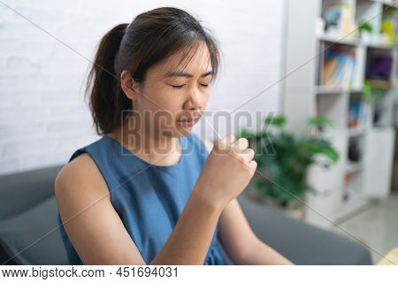 Asian Woman Hand Holding Atk, Antigen Kit Self Test, Nose Swab Test For Possible Infection Of Corona