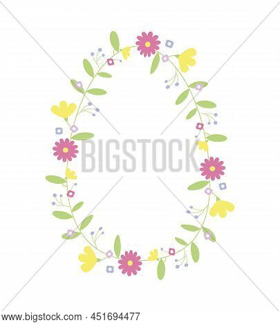 Egg Shaped Frame With Floral Decor. Flower Holiday Vector Illustration