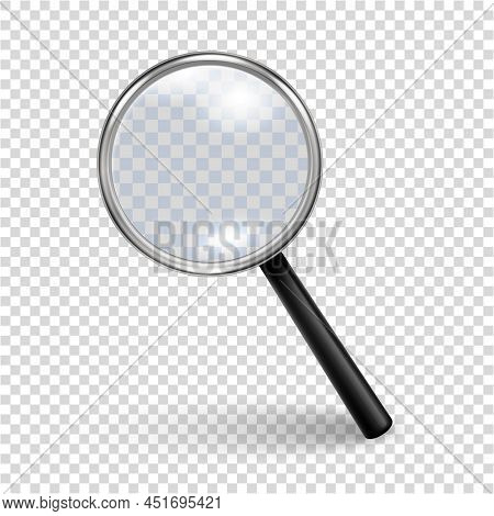 Vector 3d Realistic Magnifying Glass Or Loup Icon Closeup Isolated On Transparency Grid Background. 