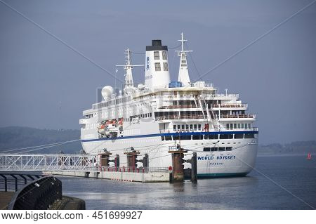 Greenock, Scotland, Uk, March 24th 2021, World Odyssey Passenger Ship During Cruise With Tourists Tr